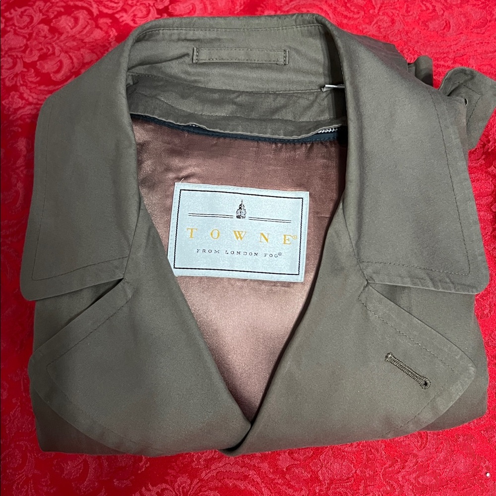 London Fog Towne Vintage Trench Coat Men 38S Khaki Double Breasted Zip Liner 80s